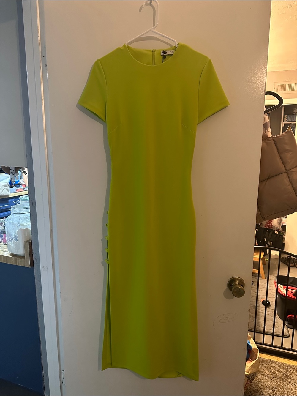 Zara Lime Green Short-Sleeve Midi Dress